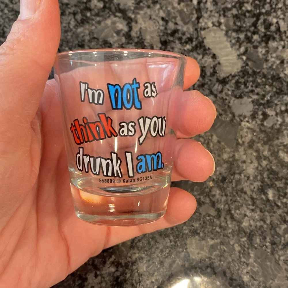 Collection of 7 glass shot glasses, various sizes, and designs Bar accessories